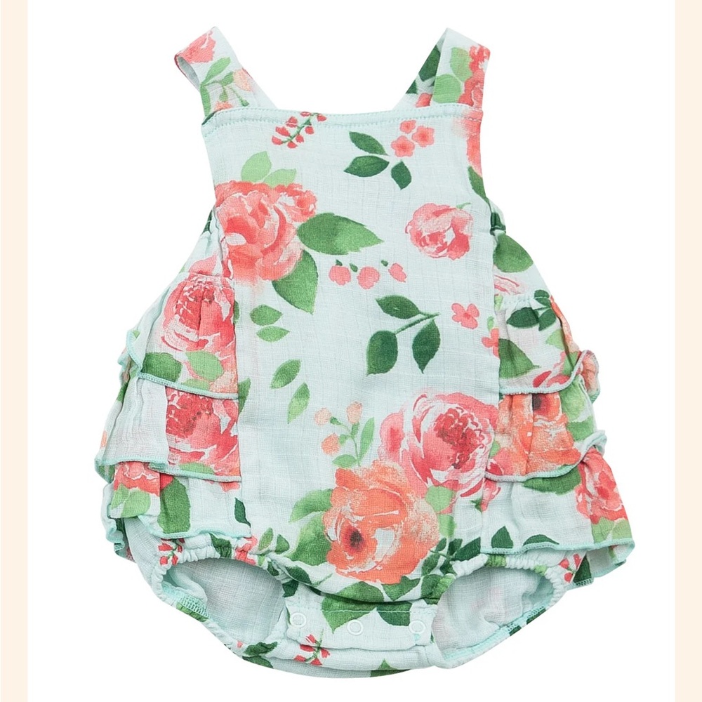Baby Girl Angel Dear Rose Garden Ruffle Sunsuit sz 6-12mo
